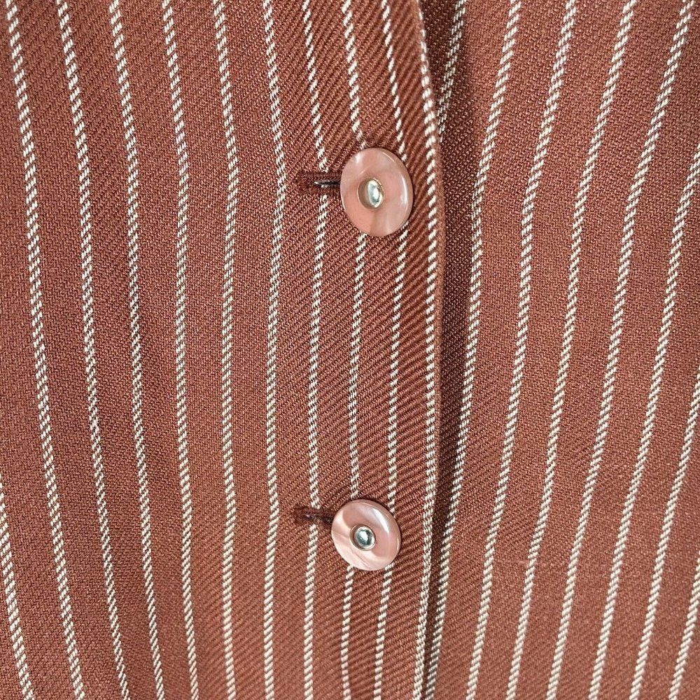 Alfred Sung Vintage Linen Blend Brown Striped Blazer Sz 8 Shoudler Pads - Picture 2 of 7